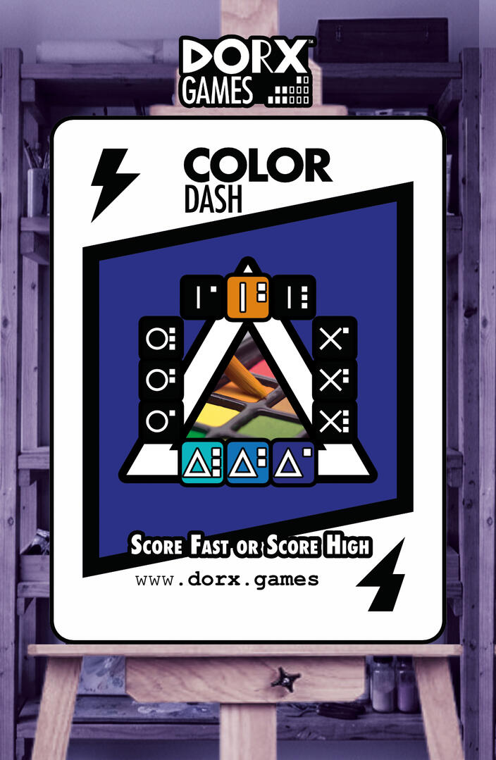 DORX Games: "Color Dash" game rulebook cover: "Score fast or score high.'