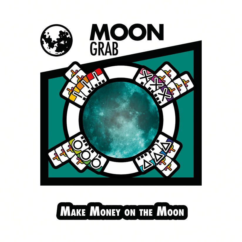 DORX Games: "Moon Grab" game rulebook cover: "Make money on the moon."